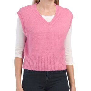 NWT Jessica Simpon sleeveless mini Eyelash V-neck vest pink color size S